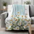 thumbnail image 2 of Spring Daisy Blanket Soft Cozy Warm Throw Blanket for Couch, Plush Fuzzy Flannel Fleece Blankets for Sofa, Watercolor Botanical Flowers Blue Striped Bed Blankets Lightweight Gifts for Women, 50"x60", 2 of 9