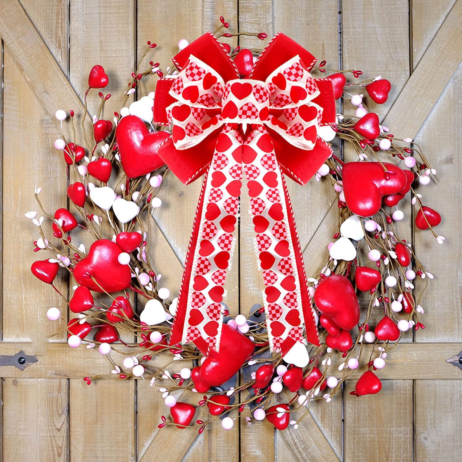 Red Polyester Heart Ribbon Bow Holiday and Party Decorations