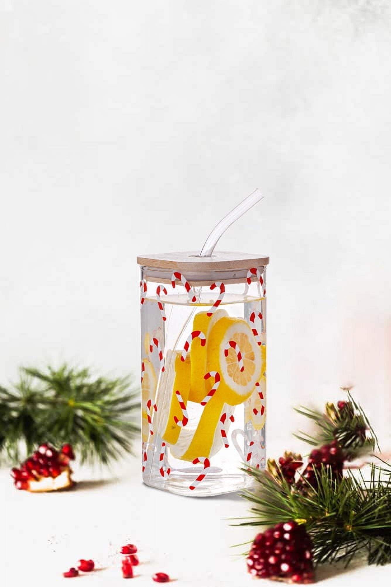 Holiday Time Candy Cane Clear Square Glass Sipper, 1pk