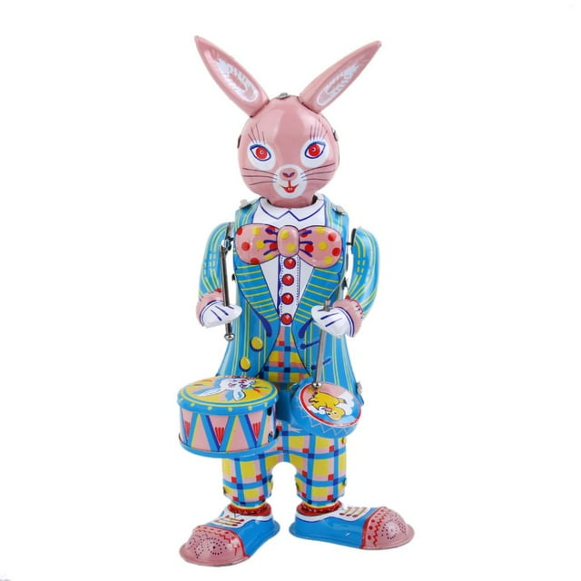 Wind Up Drummer Clockwork Cartoon Animal Easter Bunny for Home Decoration Kids Toys Gift