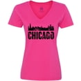 thumbnail image 3 of Inktastic Chicago Skyline Grunge Women's V-Neck T-Shirt, 3 of 5