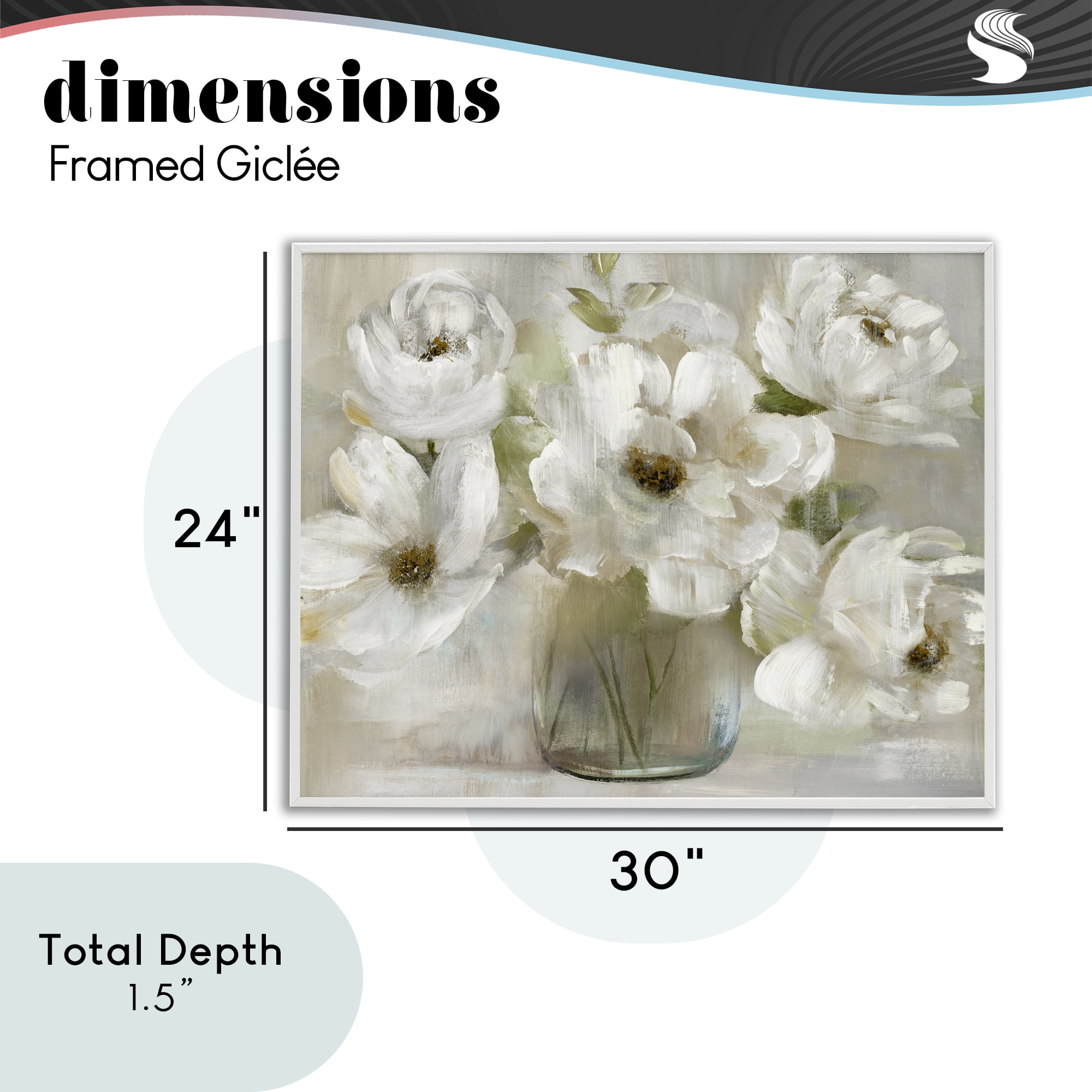 Stupell Industries Gentle White Petals in Vase White Framed Giclee Art, design by Nan