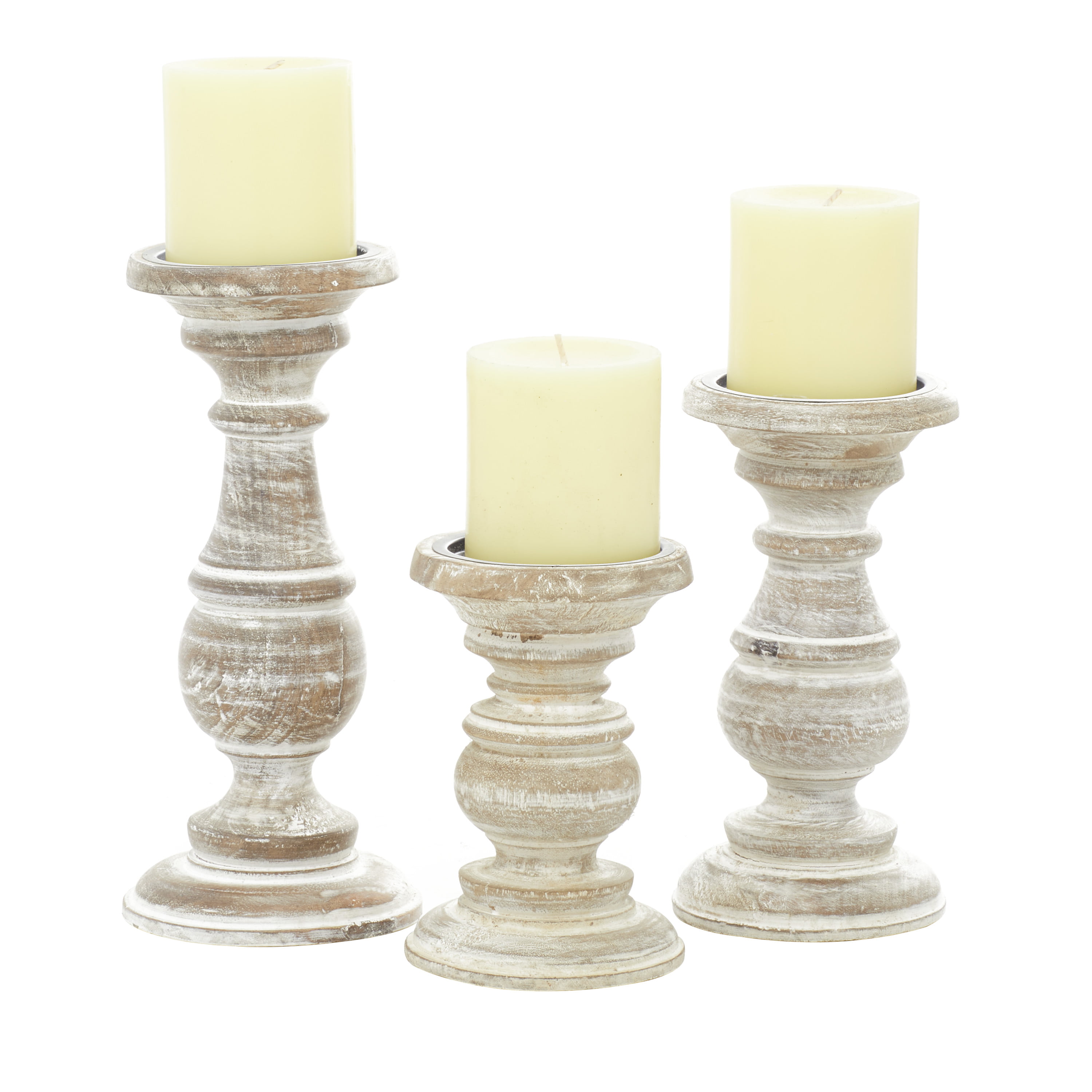 Rustic Distressed White 21 x 6 in Home Decor Set of 3 Mango Wood Candle Holder 