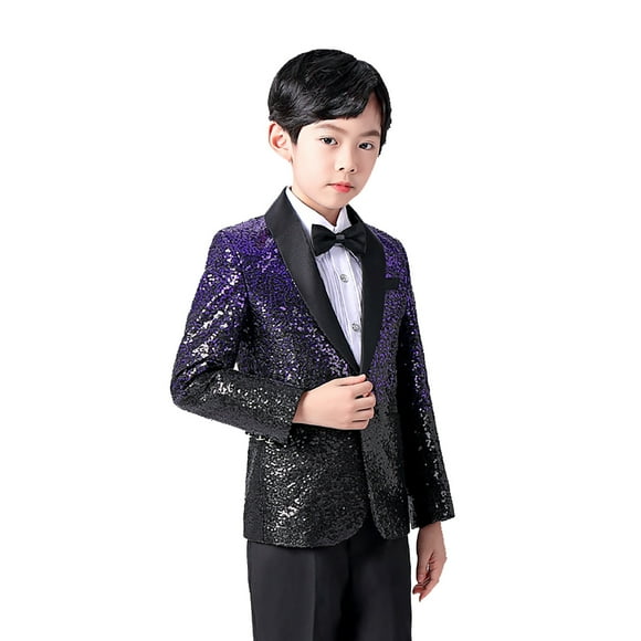 Elegant Boys' Shimmering Suit Jacket With Black Bow Tie Formal Wear For Weddings Parties And Special Events Boys Winter Coat 5t