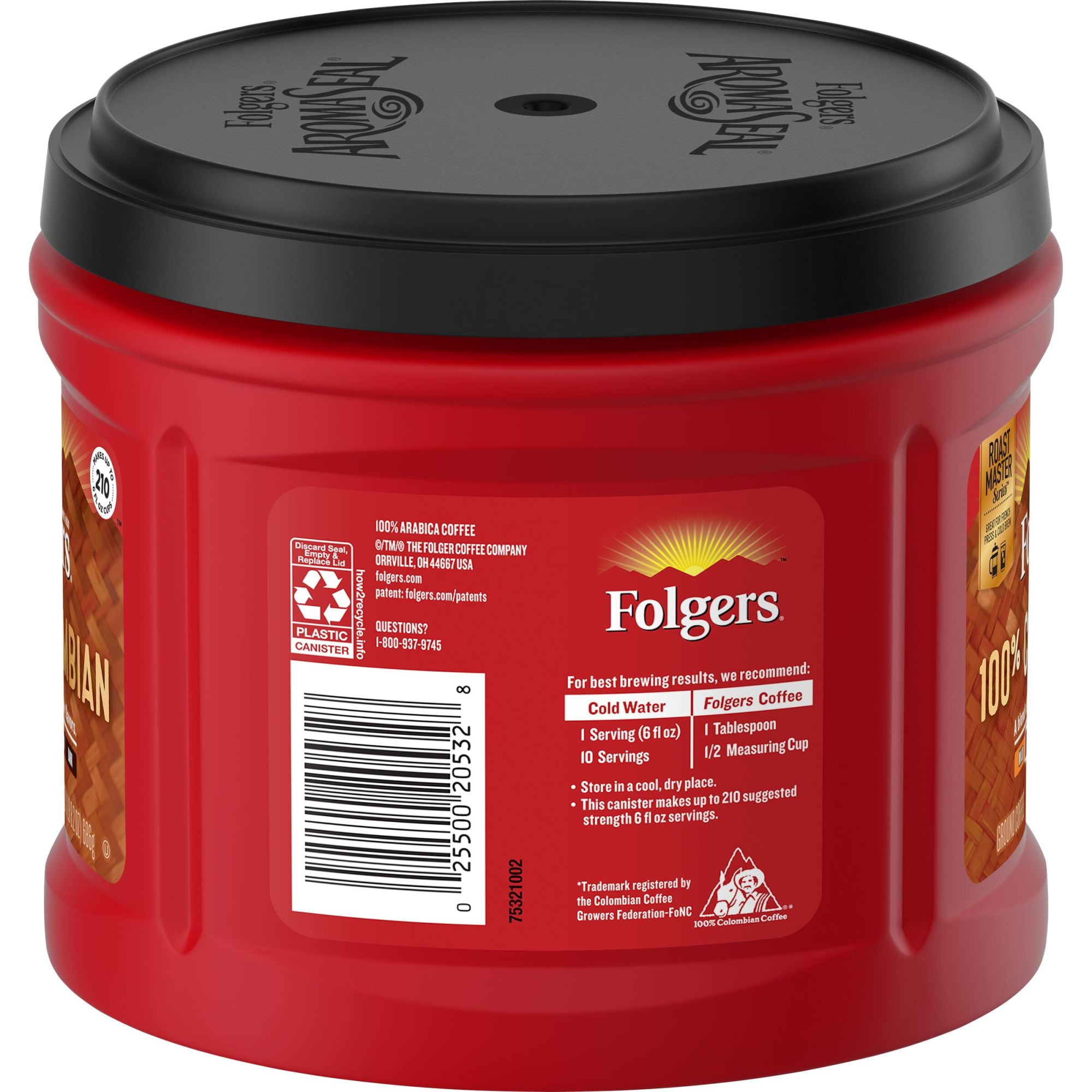 Folgers 100% Colombian, Medium-Dark Roast Ground Coffee, 24.2-Ounce