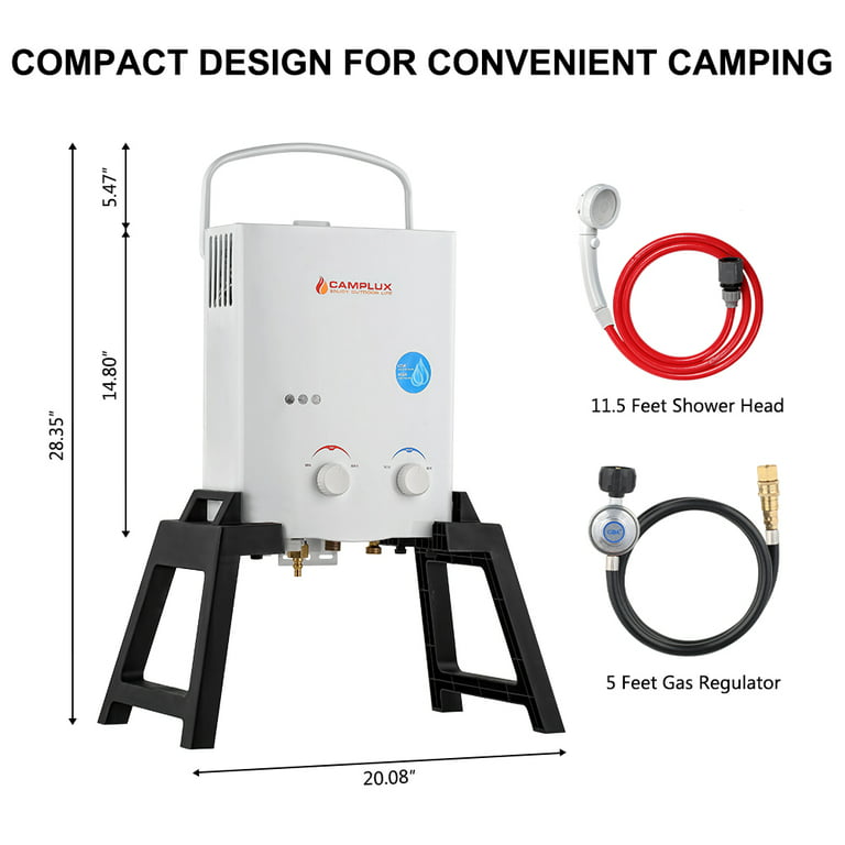 Camplux AY132P43 5L 1.32 GPM Outdoor Portable Propane GAS Tankless Water Heater with 1.2 GPM Water Pump