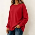 thumbnail image 6 of Women's Casual Long Sleeve Pullover Sweatshirt Solid Color Crew Neck Loose Fit Basic Oversized Hoodie Fall Winter Clothes Fleece Lined Cozy Comfortable Top, 6 of 7