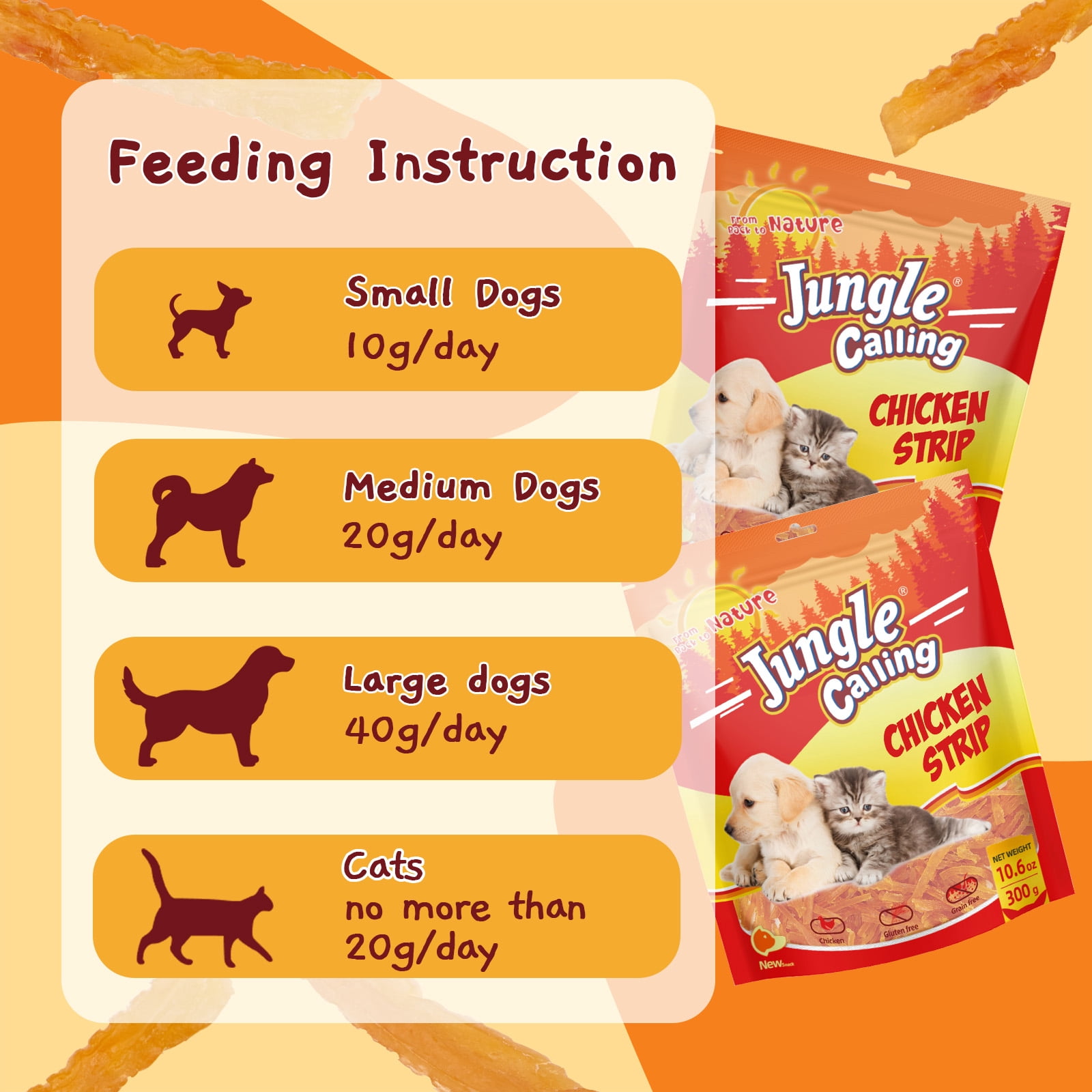(5 pack) Jungle Calling Soft Training Treats for Dog&Cats, Mini Chicken Strips Training Snacks,Grain Free
