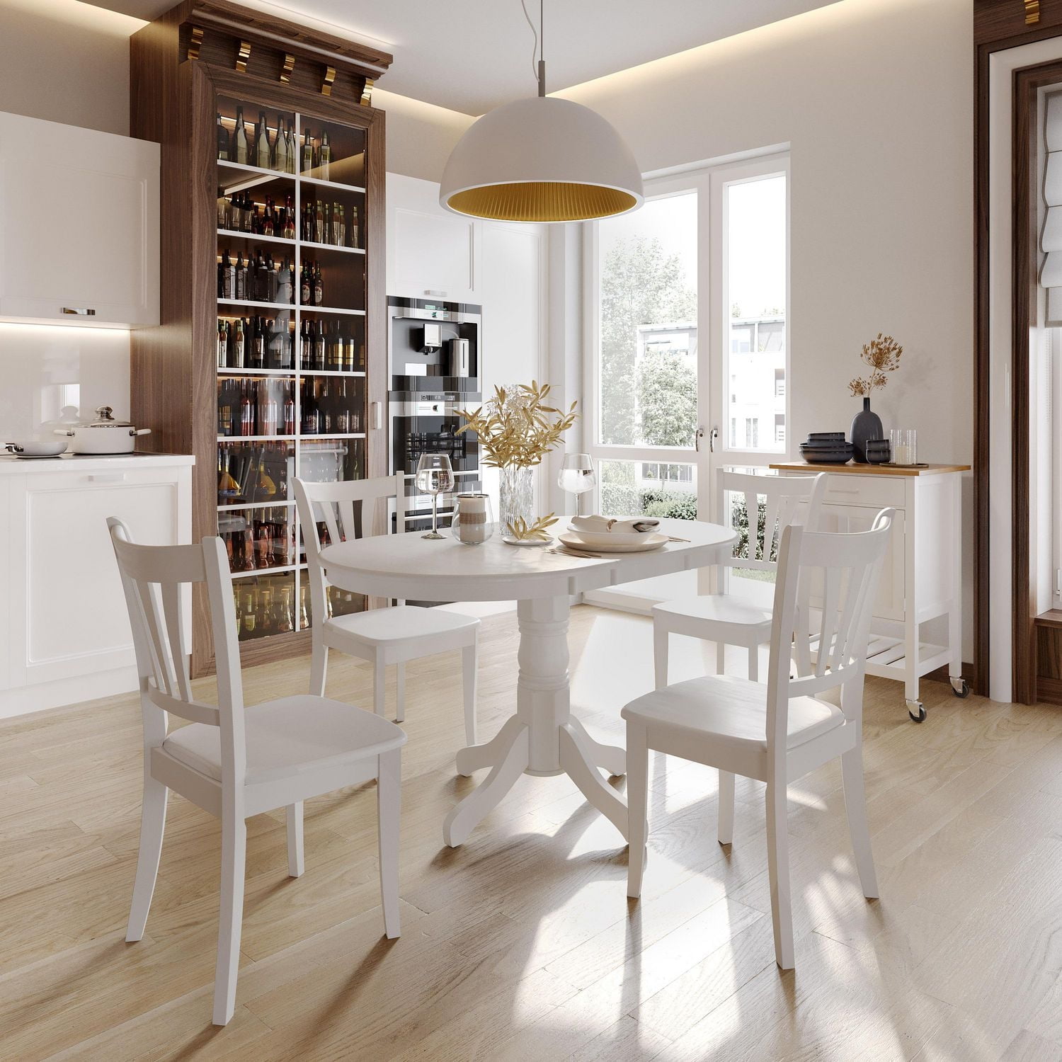 Table de salle à manger d'intérieur ovale Dillon en bois avec rallonge papillon