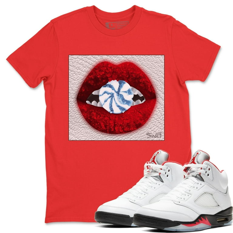 Lips Candy T Shirt Jordan 5 SE Denim Fire Red Sneaker Matching