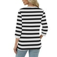 thumbnail image 4 of Womens Long Sleeve Shirts Fall Fashion Tops 2025 Crewneck Dressy Sweaters Ndbuld Women's Print Color 3/4 Sleeve Round-neck Pullover Fashion Blouses Top,Black,2XL, 4 of 5