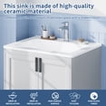 thumbnail image 3 of BeesClover Semi-Recessed Square Vessel Sink 21x17 Inch, White Ceramic Vanity Basin with Single Hole Faucet, Above Counter Bathroom Sink for Small Space Vanity, 3 of 8