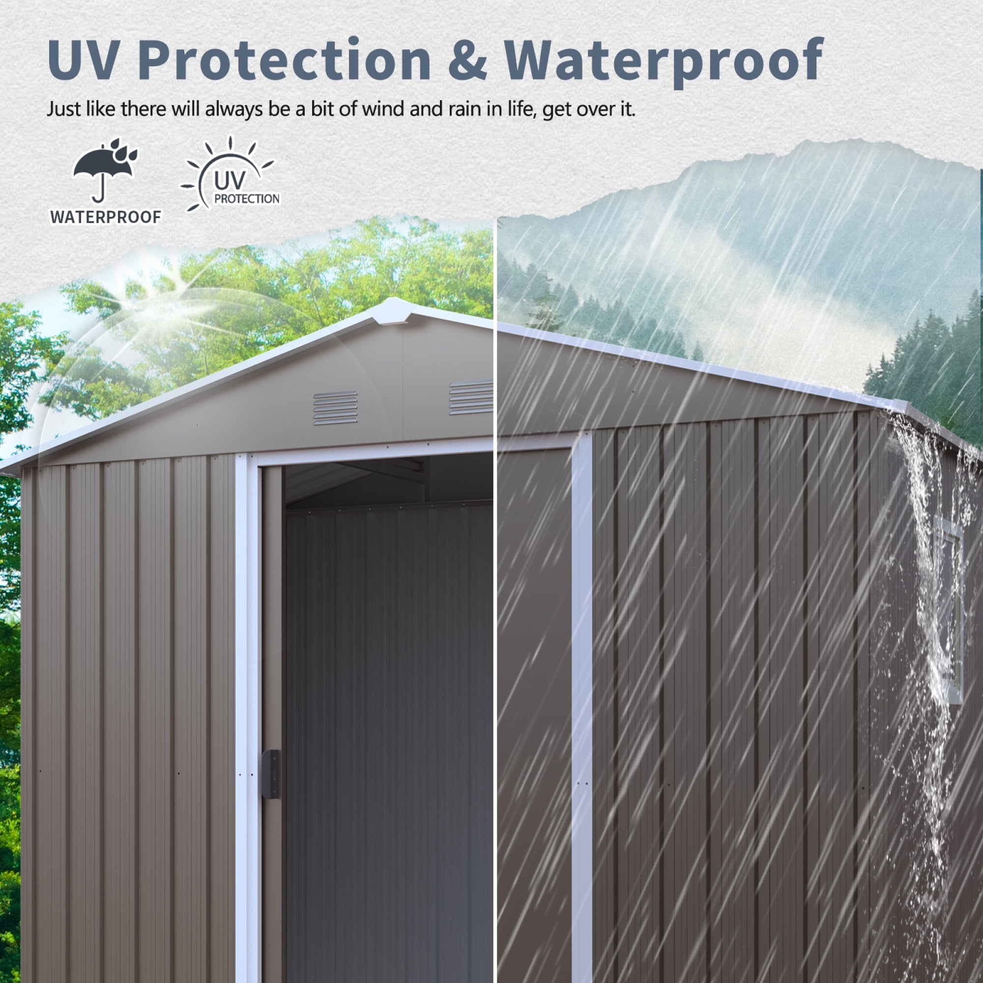 Jopath 8ft x 4ft Outdoor Metal Storage Shed with Sliding Door and Foundation for Backyard, Patio, Lawn (Gray)