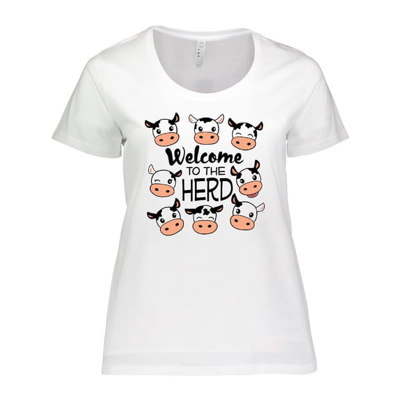 Inktastic Welcome to the Herd with cute Black and White Holstein Cows Women's Plus Size T-Shirt