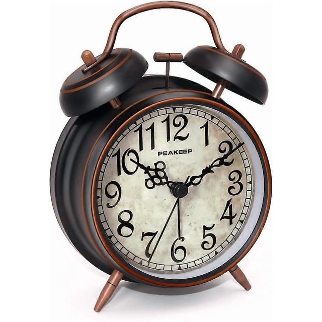 Retro 4 inches Battery Operated Twin Bell Loud Alarm Clock (Black with Arabic)