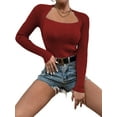 thumbnail image 2 of Fangasis Ladies Sweater Winter Warm Jumper Tops Long Sleeve Knitted Sweaters Women Loose Pullover Knitwear Work Red M, 2 of 3