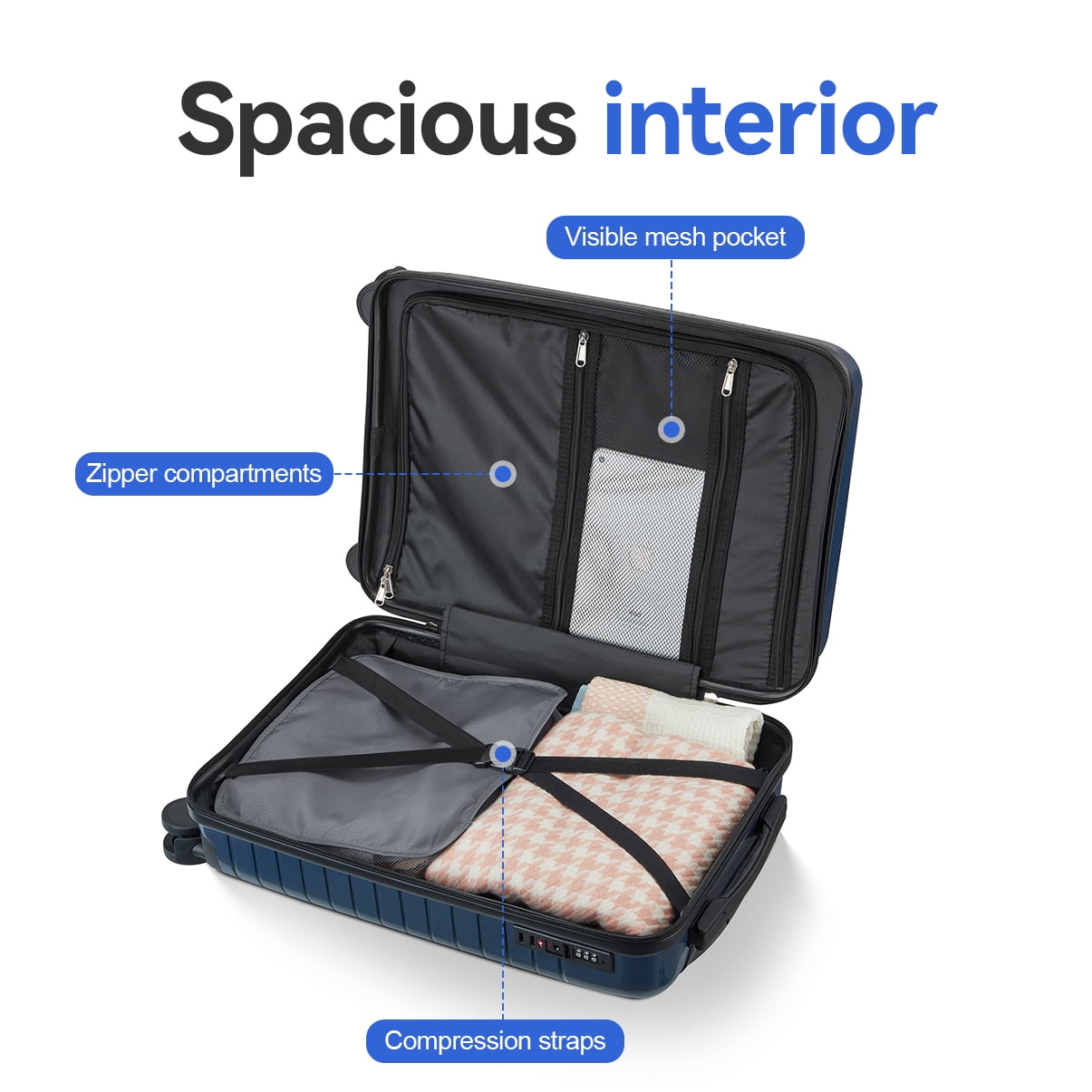 5-Piece PP Luggage Set with TSA Lock, 20"/24"/28" Spinner Suitcases + Handbag + Toiletry Bag, TPE Silent Wheels, Travel Accessory Bundle for Family Trips