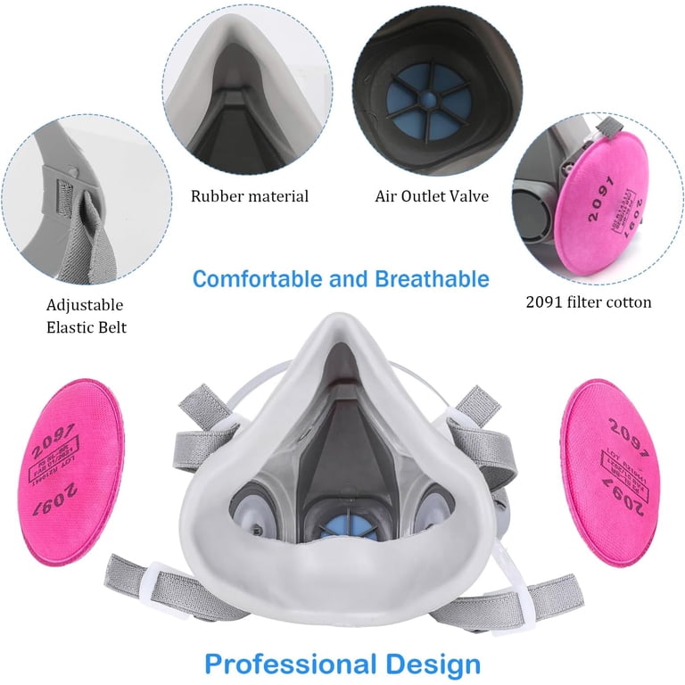 Half Facepiece Respirator With Filters - Respirator Mask With 10Pcs Filter Cottons And Goggles, For Paint, Dust, Formaldehyde, Sanding, Polishing, Woodworking, Organic Vapors, Chemicals (Blue