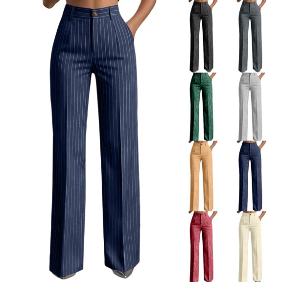 Tumotour Business Pant for Women Button High Waisted Wide-Leg Pants Office Work Trousers with Pocket Dress Pants