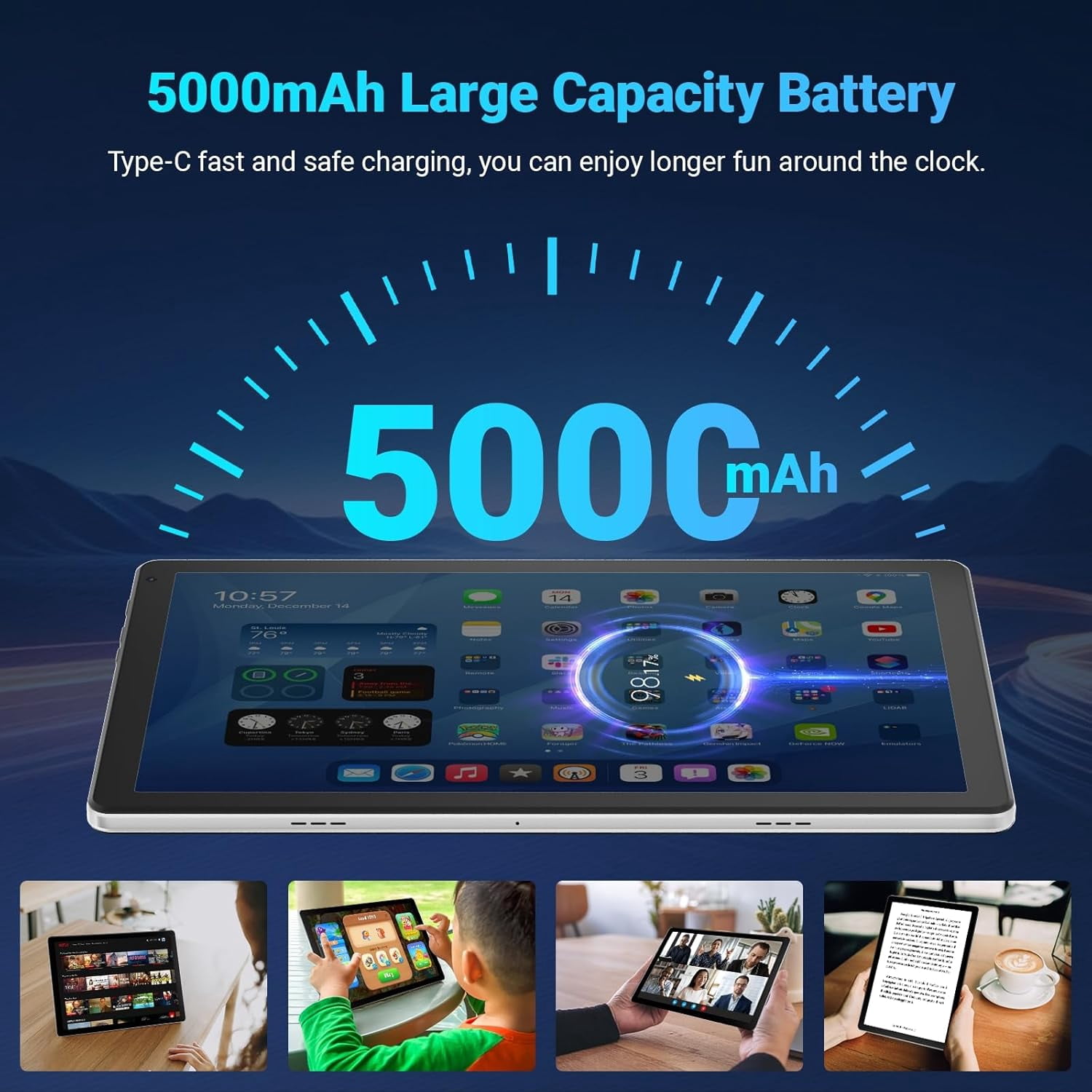 AEEZO 10 Inch Tablet, 16GB RAM 32GB ROM 1TB Expand, 5G WiFi Octa-Core HD IPS Display, White