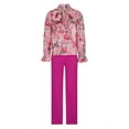 thumbnail image 5 of Wyongtao Women's 2 Piece Outfits V Neck Long Batwing Sleeve Ruched Tie Crop Top Split Flare Pants Printed Lounge Sets Pink L, 5 of 7
