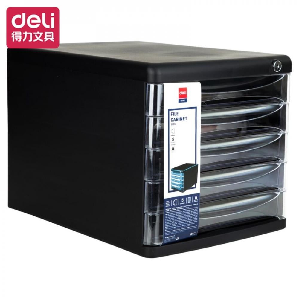 Deli 5-Layer Lockable Desktop File Cabinet with Index Label Drawer Data Storage Cabinet Office Supplies Black 9795