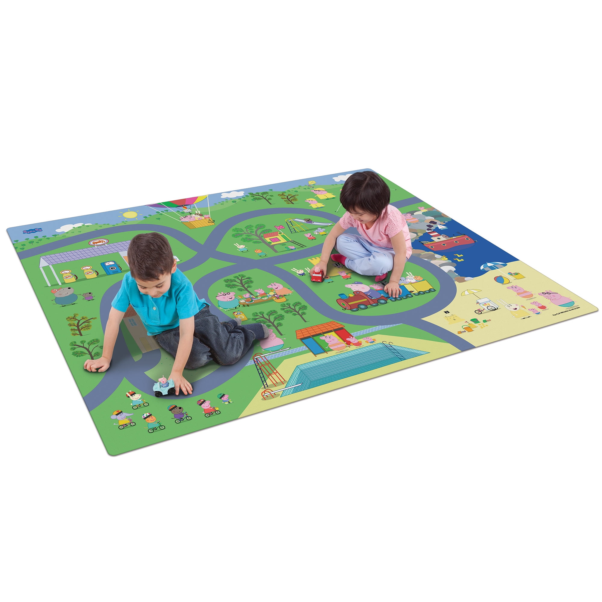 Imaginmat: Jumbo -Peppa Pig - Floor Playmat & 2 Toy Cars, 47 x 61", 2 Character Vehicles, Durable EVA Foam Mat, Portable, Licensed, Kids Ages 3+