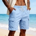 thumbnail image 4 of Fabrcox Shorts Men Linen Drawstring Mens Shorts Cargo Big and Tall Breathable Travel Beach Summer Mens Bermuda Shorts with Pockets Blue XXL, 4 of 7