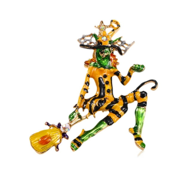 MERIGLARE Halloween Witch Pin Alloy Halloween Broom Brooche for