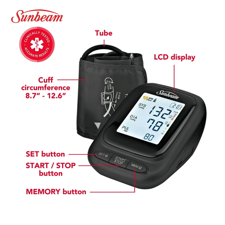 Sunbeam 16984 Upper Arm Blood Pressure MonitorWith Voice Broadcast  TechnologyWith Batteries
