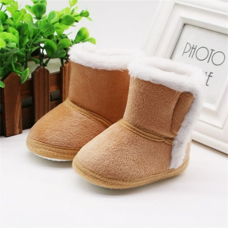 Image of Actoyo Unisex Baby Boots Girls Boys Winter Warm Shoes Soft Sole Anti-Slip Infant Toddler Prewalker Boots Brown 12-18 Months