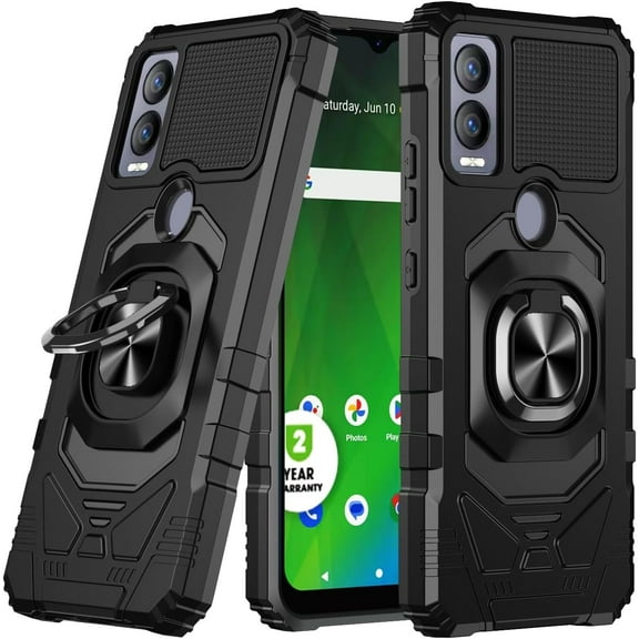 Thousandgear Customerfirst Compatible for Cricket Magic 5G Case, AT&T Propel 5G w/ith Tempered Glass Screen Protector Ring Car Mount Kickstand Shockproof Hard Phone Case (Black)