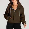 thumbnail image 4 of QATAINLAV Weekly Prime Women's Half Zip Cropped Sweatshirts with Hood Solid Casual Fleece Lined Hoodies Long Sleeve Pullover Activewear Sweater Brown XL, 4 of 9