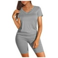 thumbnail image 2 of Jiyugala Short For Women Women's Two Piece Outfits For Women Short Sleeve V Neck Biker Shorts Set, 2 of 7