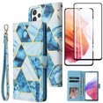 thumbnail image 1 of Wallet Case For Samsung Galaxy S22 Ultra Case 2 in 1 – Tri-Layer Rugged Hard Shell Leather Wallet Cover + 1× Tempered Glass Screen Protectors (Blue1), 1 of 5