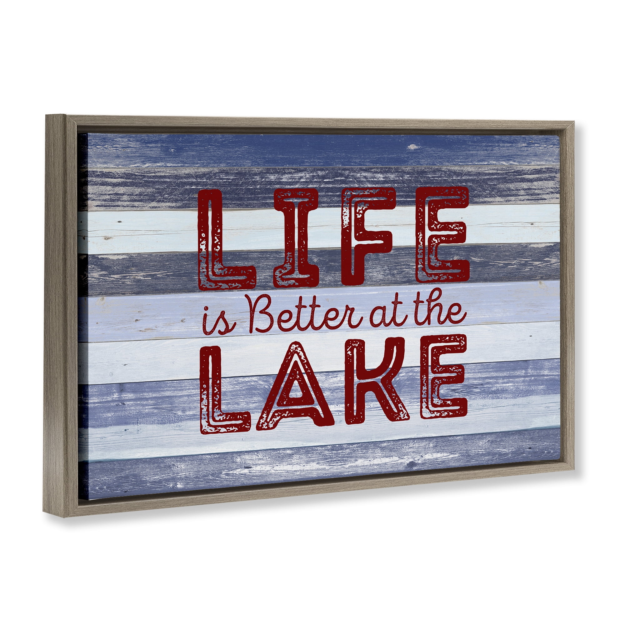 Stupell Industries Life At Lake Striped Coastal Painting Brown Floater Framed Art Print Wall Art, 31 x 21