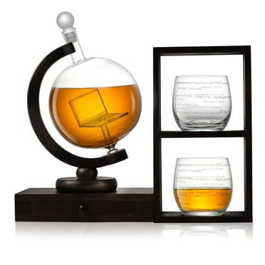 Executive Wooden Computer Whiskey Decanter Set with 2 Glasses