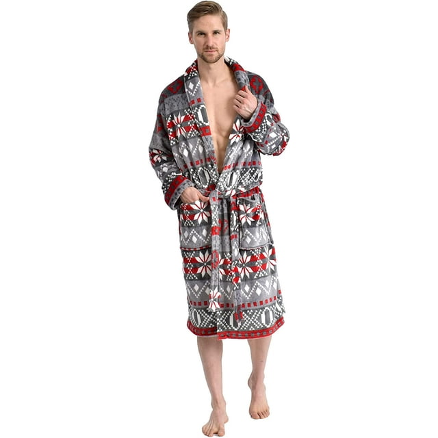 Men's Soft Plush Fleece Classic or Hooded Robe with Front Pockets