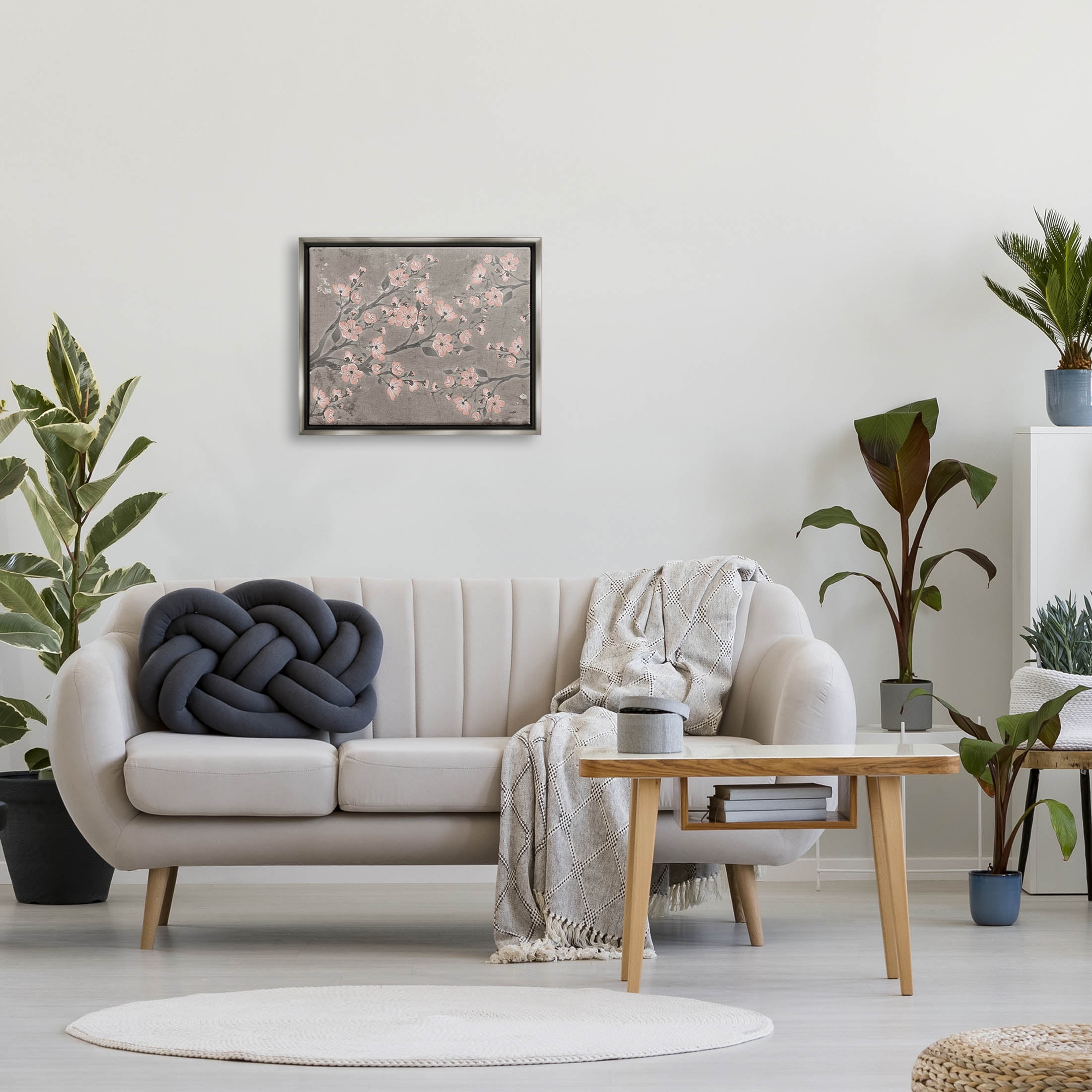 Stupell Industries Cherry Blossom Pattern Composition Graphic Art Luster Gray Floating Framed Canvas Print Wall Art, Design by Diane Stimson