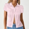 thumbnail image 2 of Lixiuxyad Half Sleeve Women Women's Pure Color Casual Collar Button Up Short Sleeve Shirt, 2 of 6