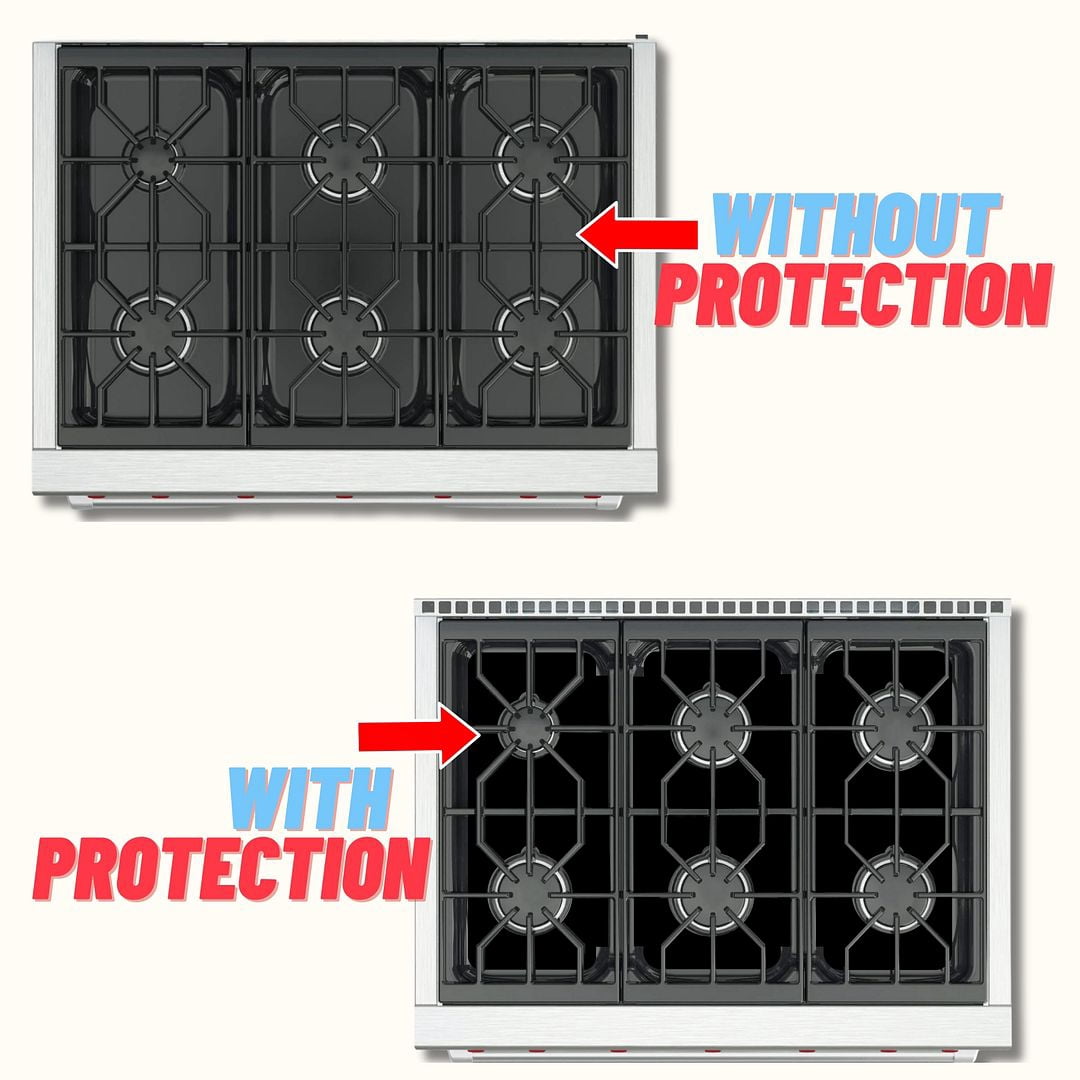 Premium Plus Stove Protectors for WOLF Gas Cooktop Model GR366, Custom Cut, Easy to Clean Stove Liner, Made in the USA.