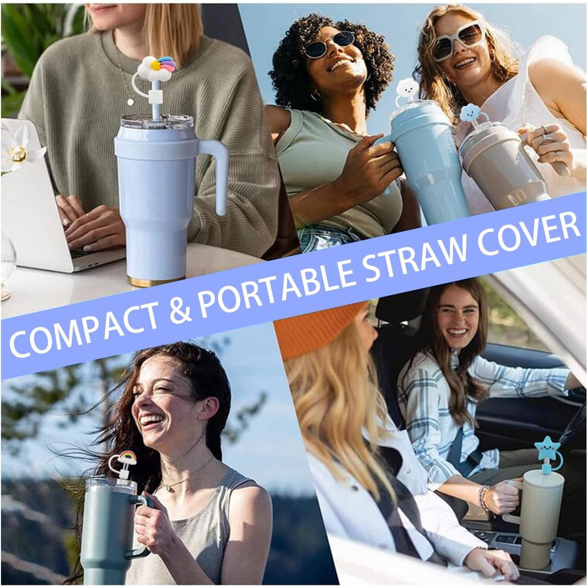 10Pcs 9-10mm Cat Stanley Straw Covers, Reusable Straw Covers Cap Compatible  With Stanley 3040oz Cup, WaterProof Straw Toppers Stanley Cup Accessories