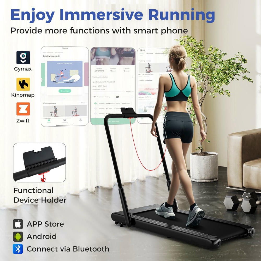 Resenkos 3-in-1 3HP Folding Treadmill with App Control & Speakers - Black