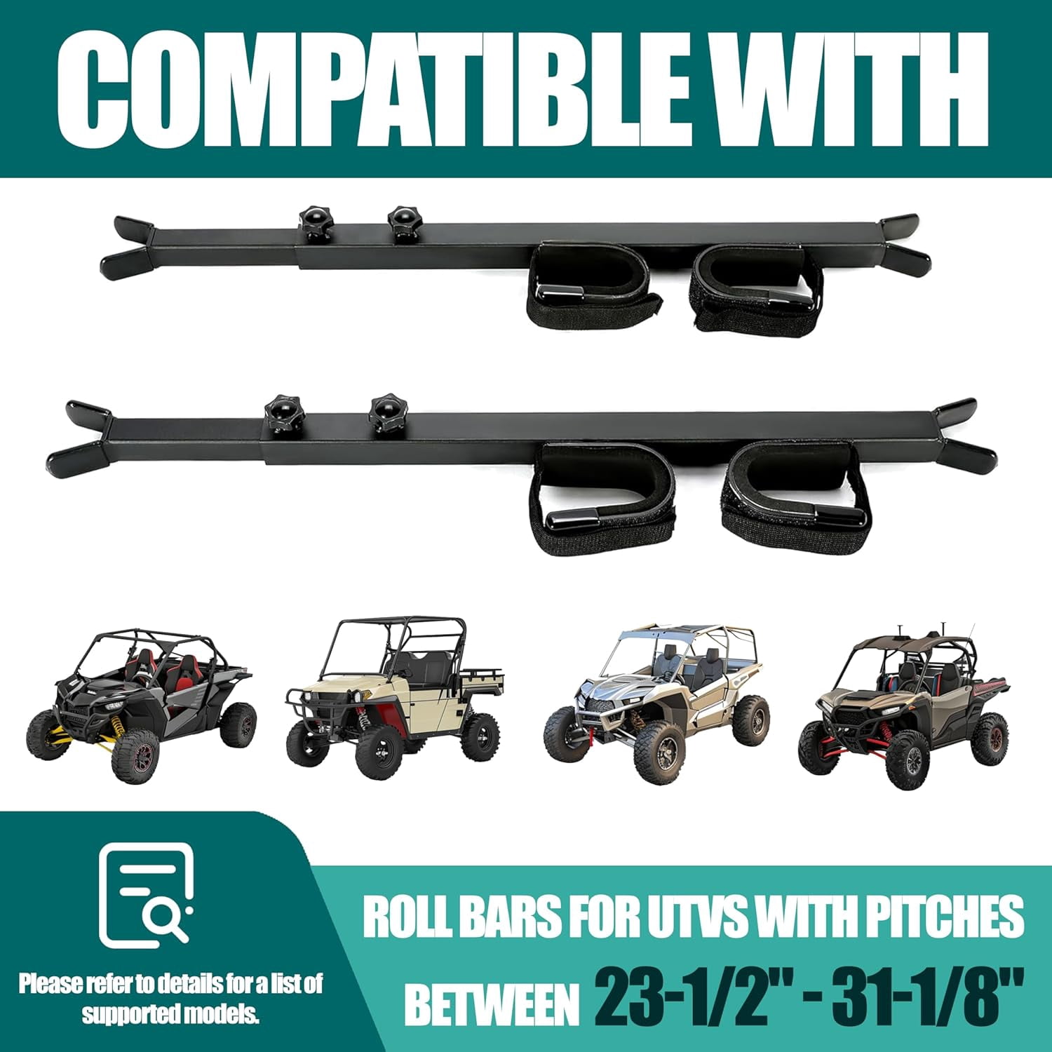 Kojem Adjustable UTV Gun Rack, Fit for Polaris Ranger Kawasaki Mule, Overhead Gun Rack Holder, Fit Round Roll Bars & Pro-fit Cages, Roof Gun Carrier 23-31in