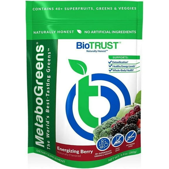 BioTrust MetaboGreens Superfood Powder, Super Greens Vegetable Powder Mix Made with Clinically-Researched Spectra, Non GMO, Soy Free, Gluten Free, Dairy Free, Energizing Berry Flavor (30 Servings)