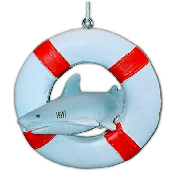 Nautical SHARK IN LIFE PRESERVER Tropical Christmas Ornament, by Chesapeake Bay