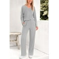 thumbnail image 4 of PRETTYGARDEN Women's 2 Piece Lounge Sets Ribbed Knit Long Sleeve V Neck Pullover Tops Wide Leg Pants Spring Fall Outfits, 4 of 9