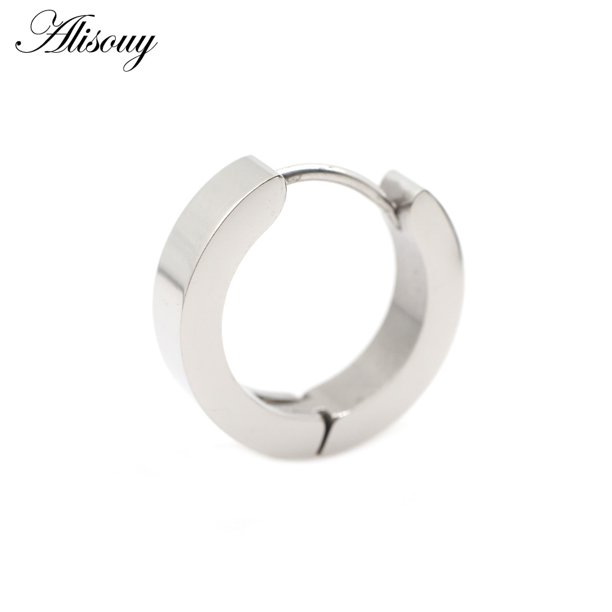 Alisouy 2 piezas Punk mujeres hombres pequeños Huggie pendientes Color dorado negro azul Acero inoxidable redondo suave círculo aro pendientes joyería Tan Jianjun unisex