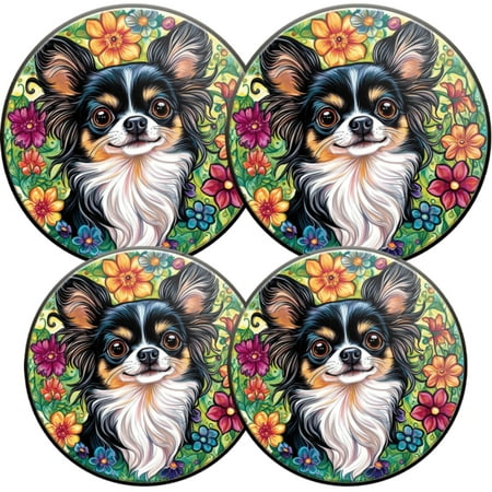 

Electric Stove Burner Covers 4 Pcs Round Gas Burner Cover 8 and 10 Inch black and white long-haired Chihuahua