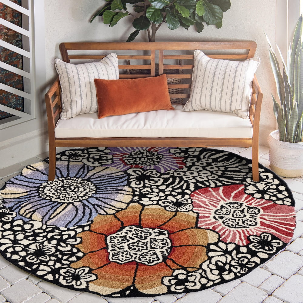 Ox Bay Talia 4' Round Black/Multi Floral Wool Indoor Area Rug